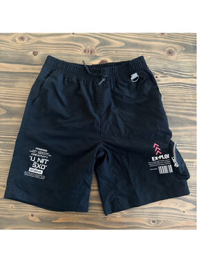 GTL4 Boys Black Athletic Shorts M White Graphics Sports Workout Activewear 88